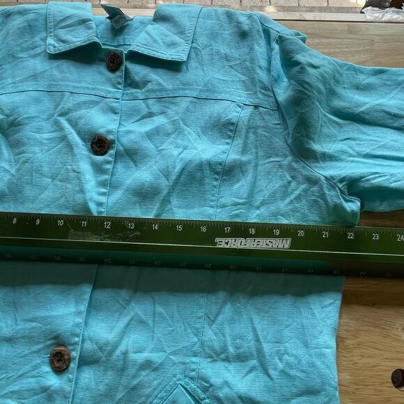 Chicos Jacket 100% Linen Blazer Size 2‎ US L 3/4 Sleeve Pockets Turquoise Blue - Picture 5 of 7